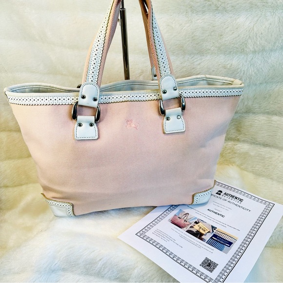 BURBERRY BLUE LABEL LIMITED CANVAS DIE CUT LEATHER TOTE - Picture 4 of 17